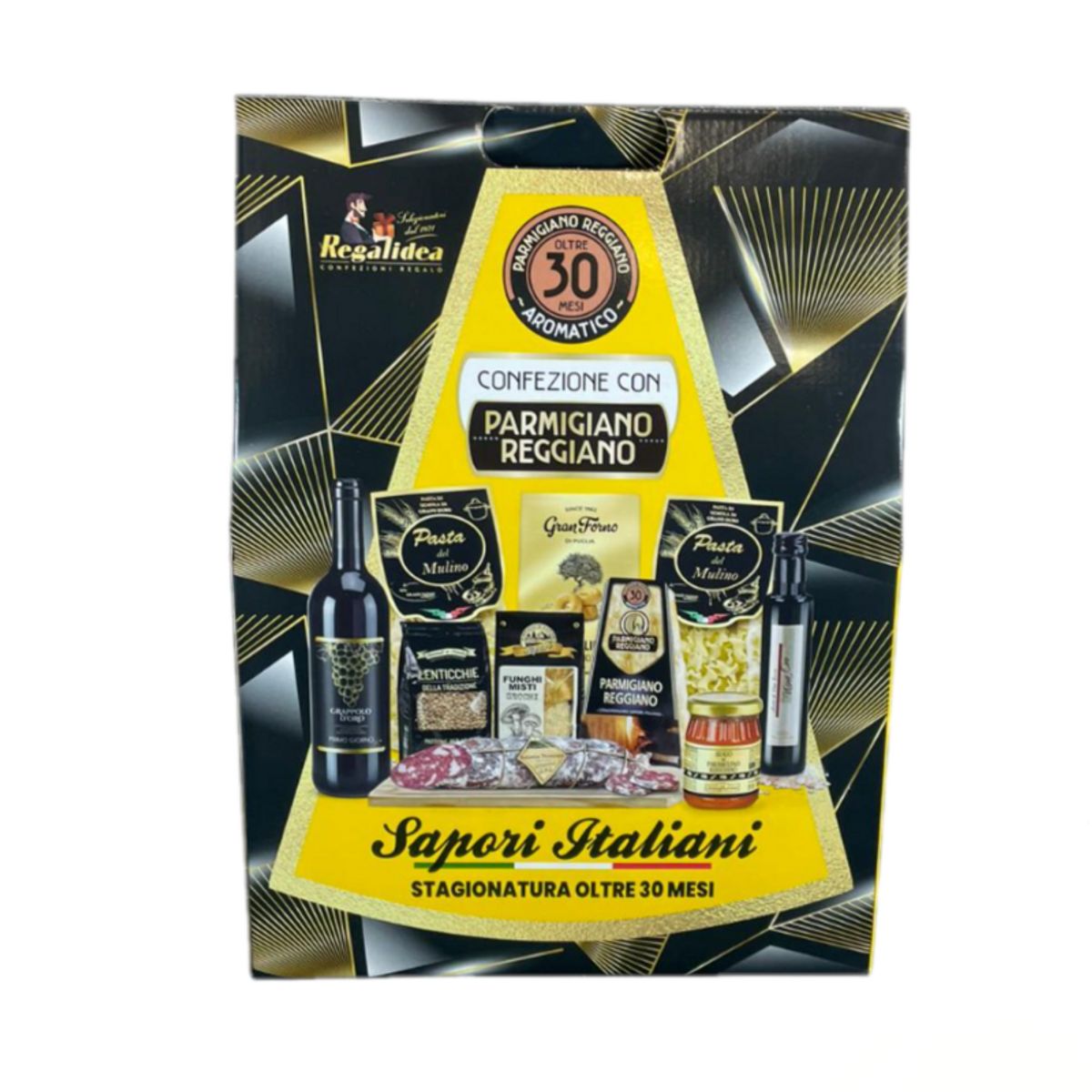 Caja de regalo “Sabores Italianos” con Parmigiano Reggiano DOP añejo de 30 meses – 10 especialidades gourmet italianas típicas