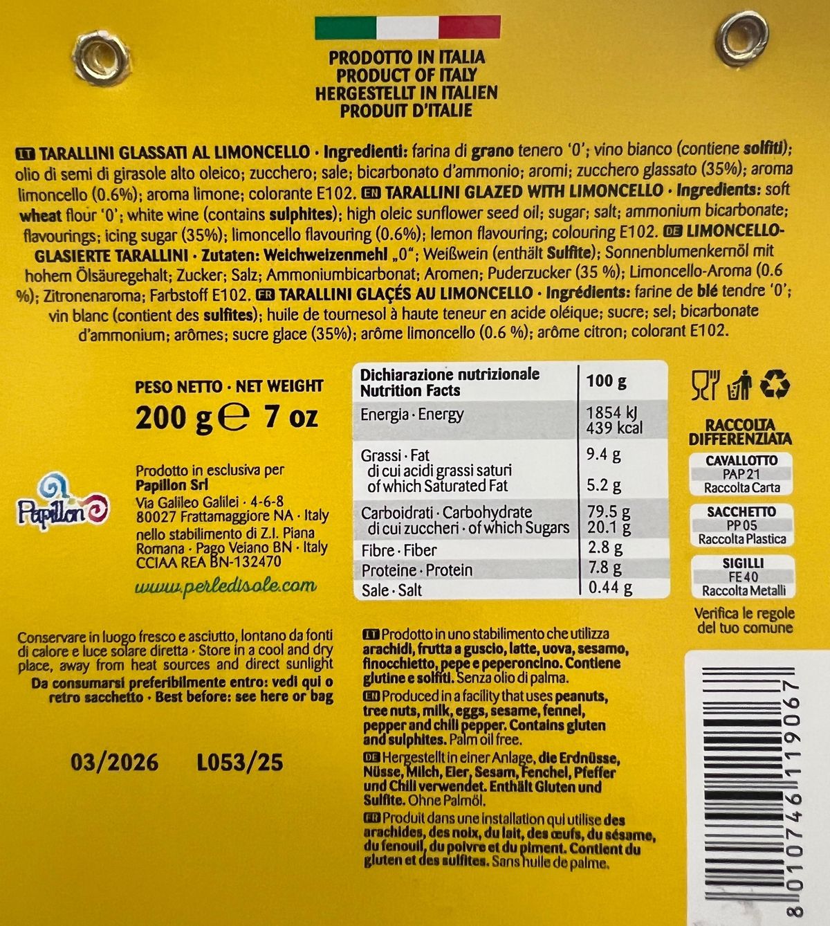 Perle di Sole Tarallini Glaseado Limoncello 200 Gr.