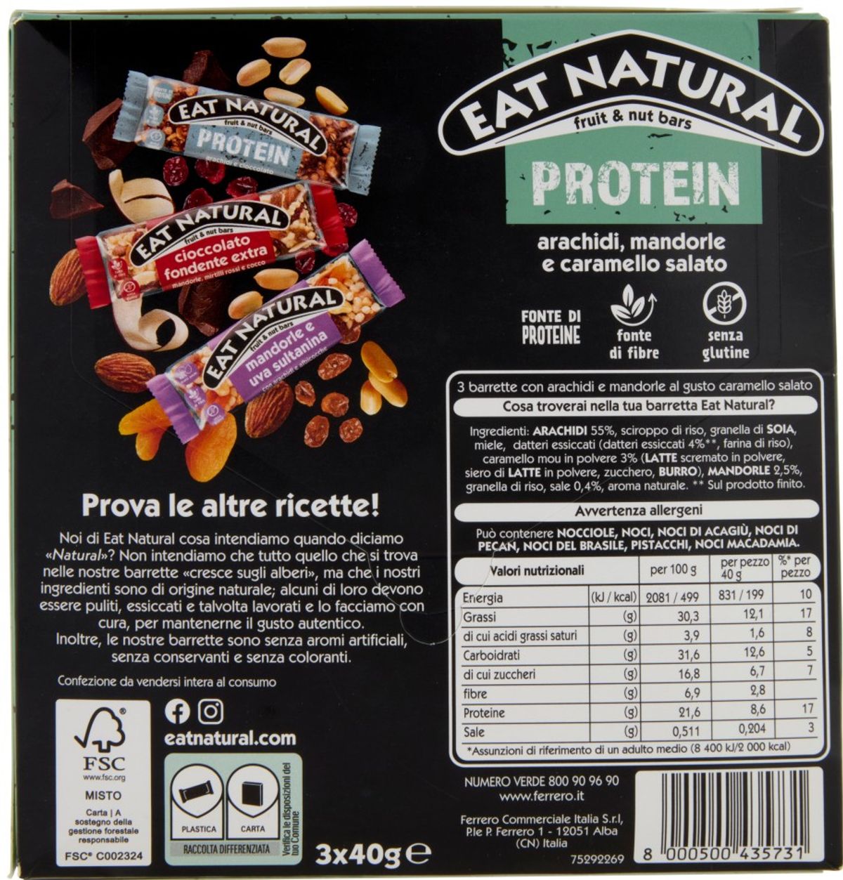 Eat Natural Protein arachidi , mandorle e caramello salato 3x40 Gr