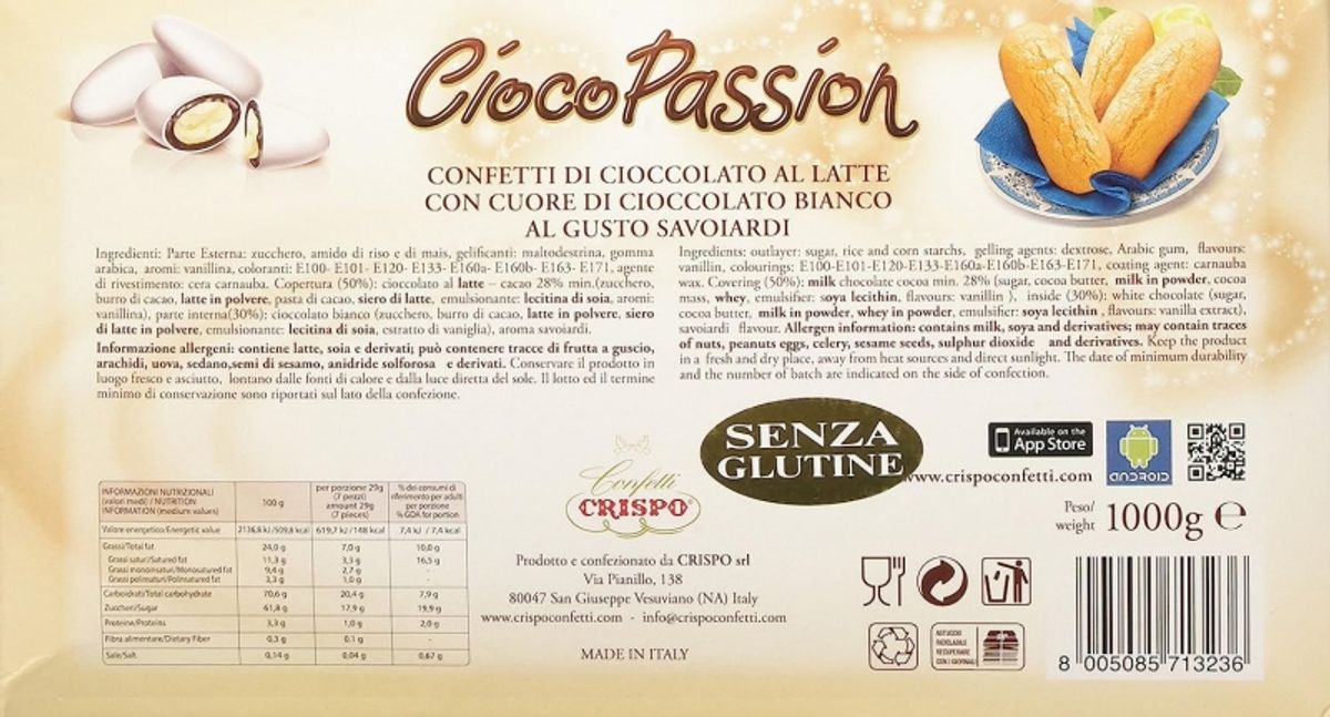 Crispo Confetti CiocoPassion Savoiardi 1 kg.