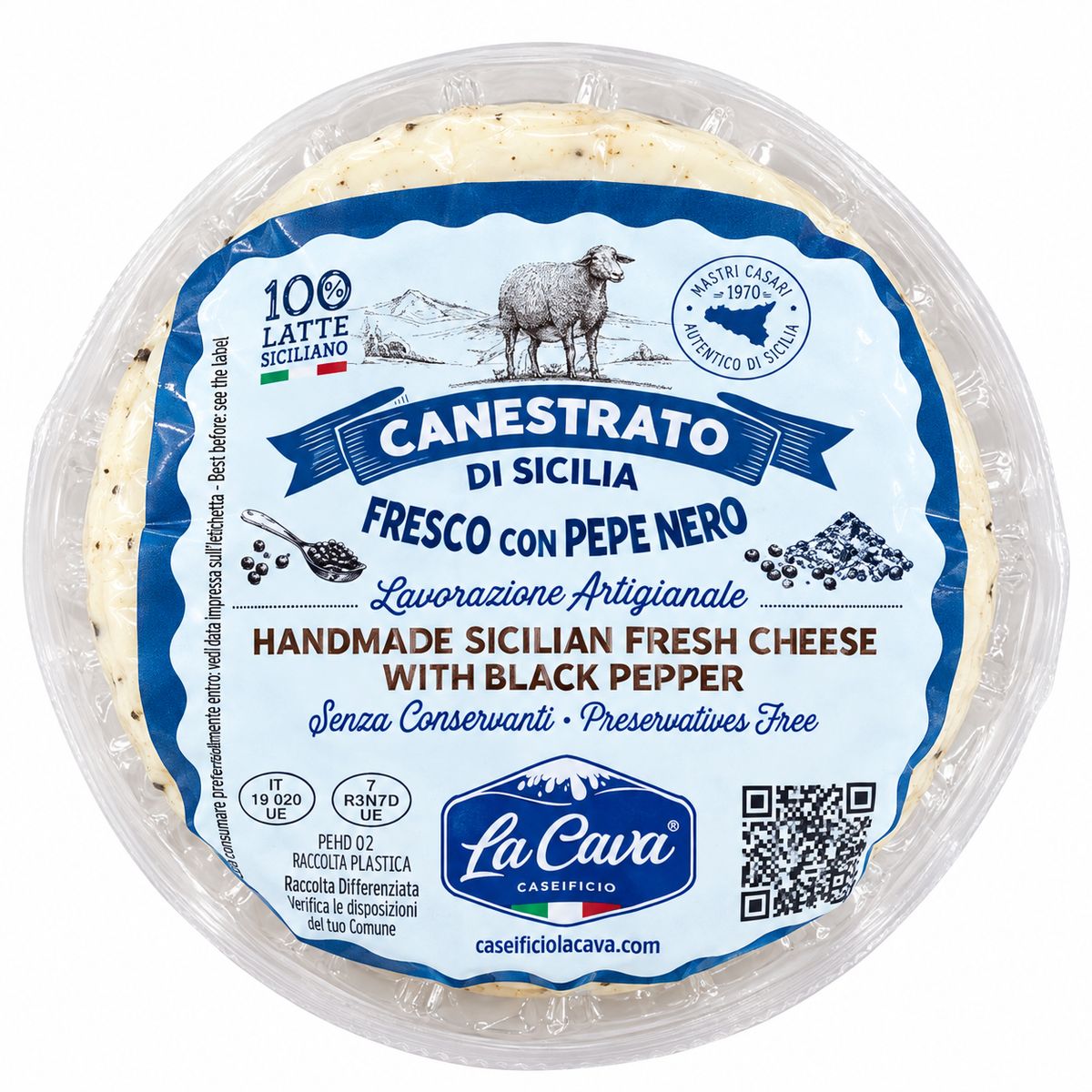 La Cava Canestrato di Sicilia Fresco con Pepe Nero 500 g
