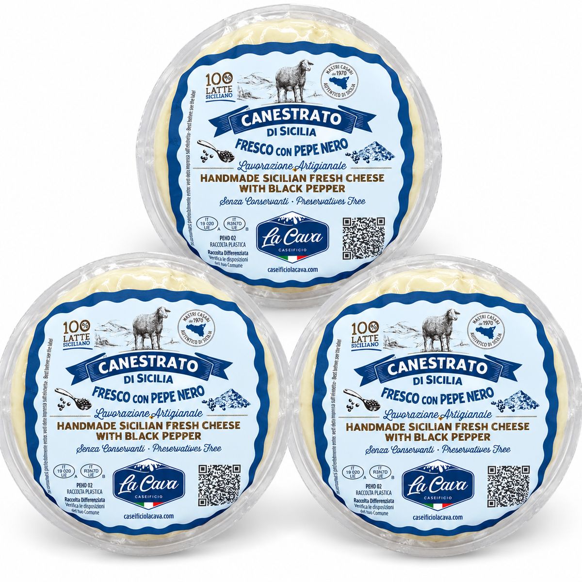 La Cava Canestrato di Sicilia Fresh with Black Pepper 500g - 3 pieces