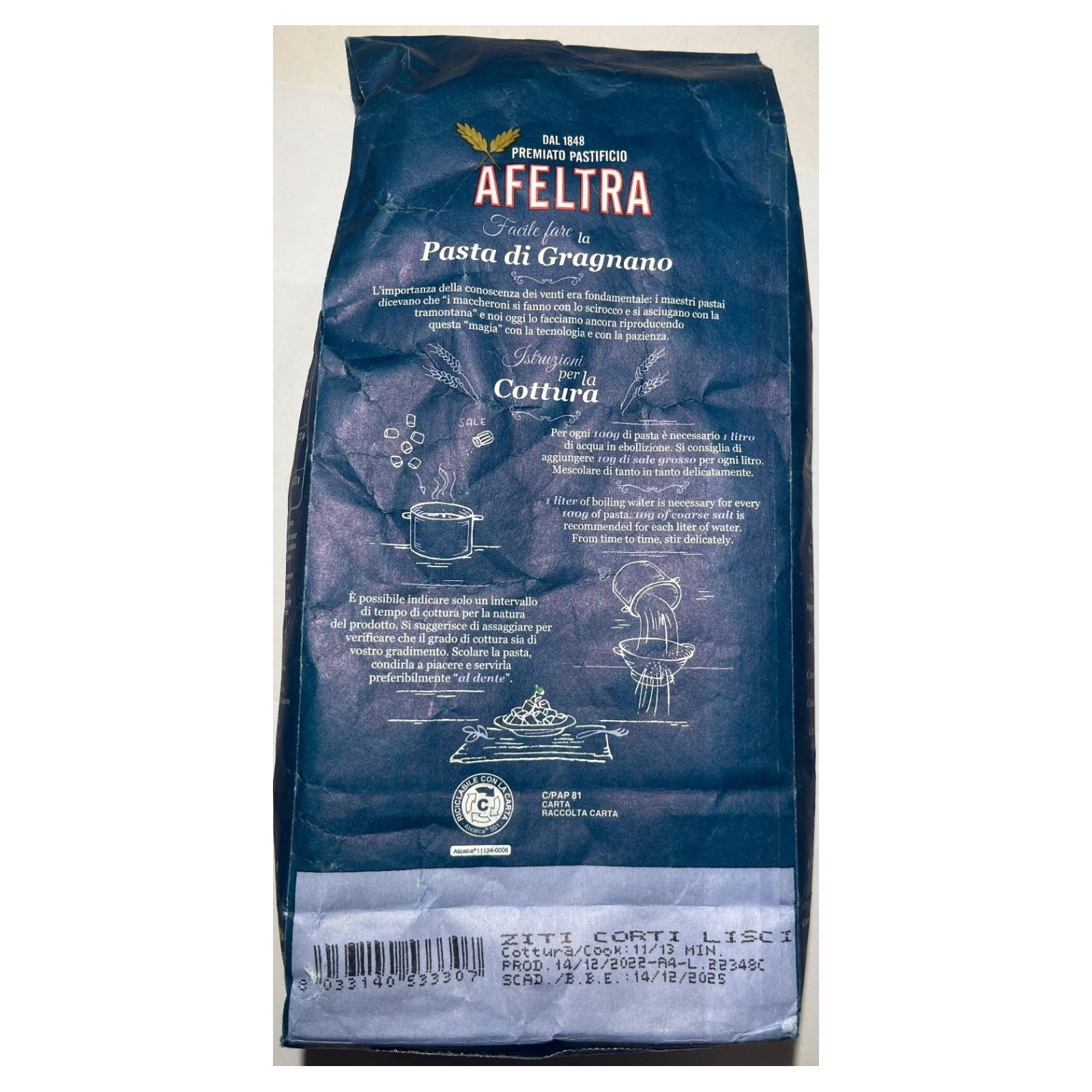 Afeltra Ziti Short Smooth Pasta di Gragnano I.G.P. 500g