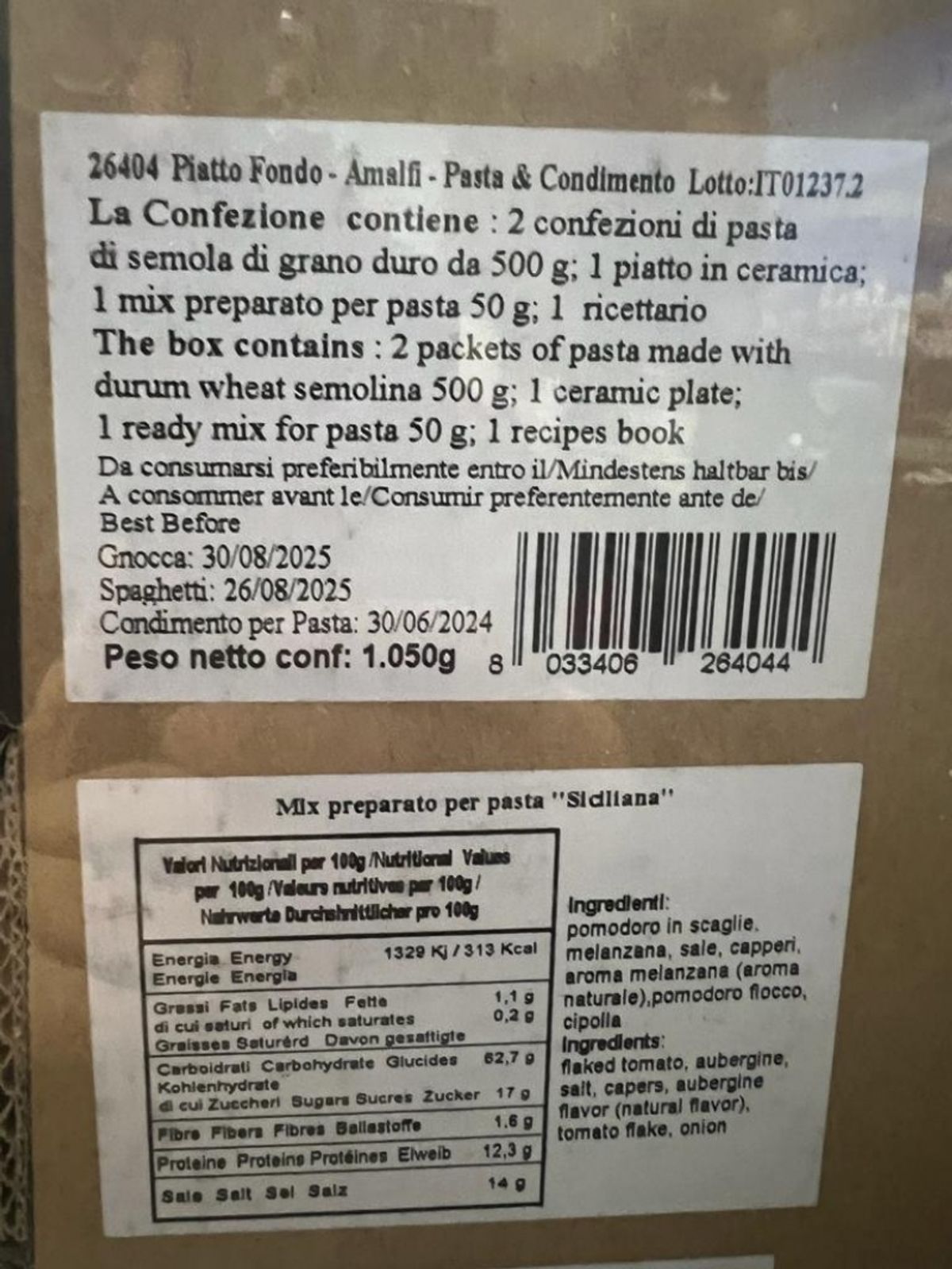 la Fabbrica della Pasta di Gragnano „Amalfi-Geschenkbox mit Suppenteller, Nudeln und Gewürzen“ Gragnano IGP-Nudeln
