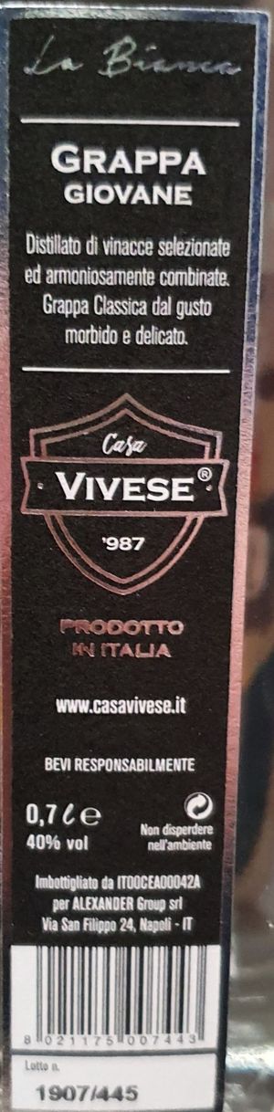 Casa Vivese young white grappa 700 ml._1