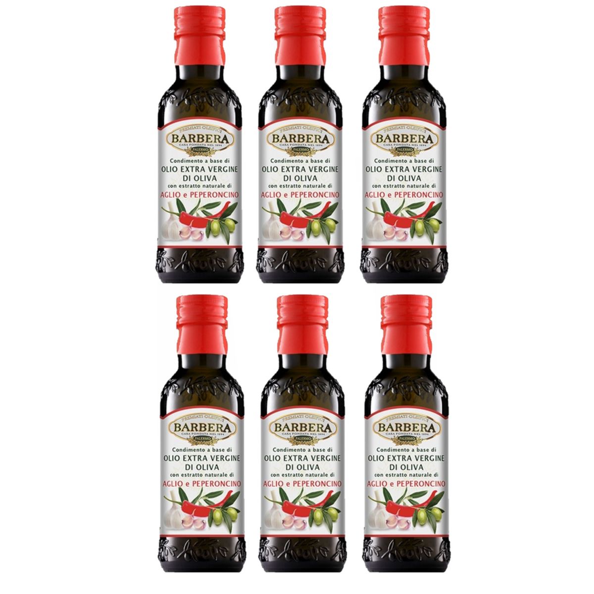 ACEITE DE BARBERA Condimento a base de Aceite de Oliva Virgen Extra aromatizado con AJO y CHILE 250 ML - 6 Piezas