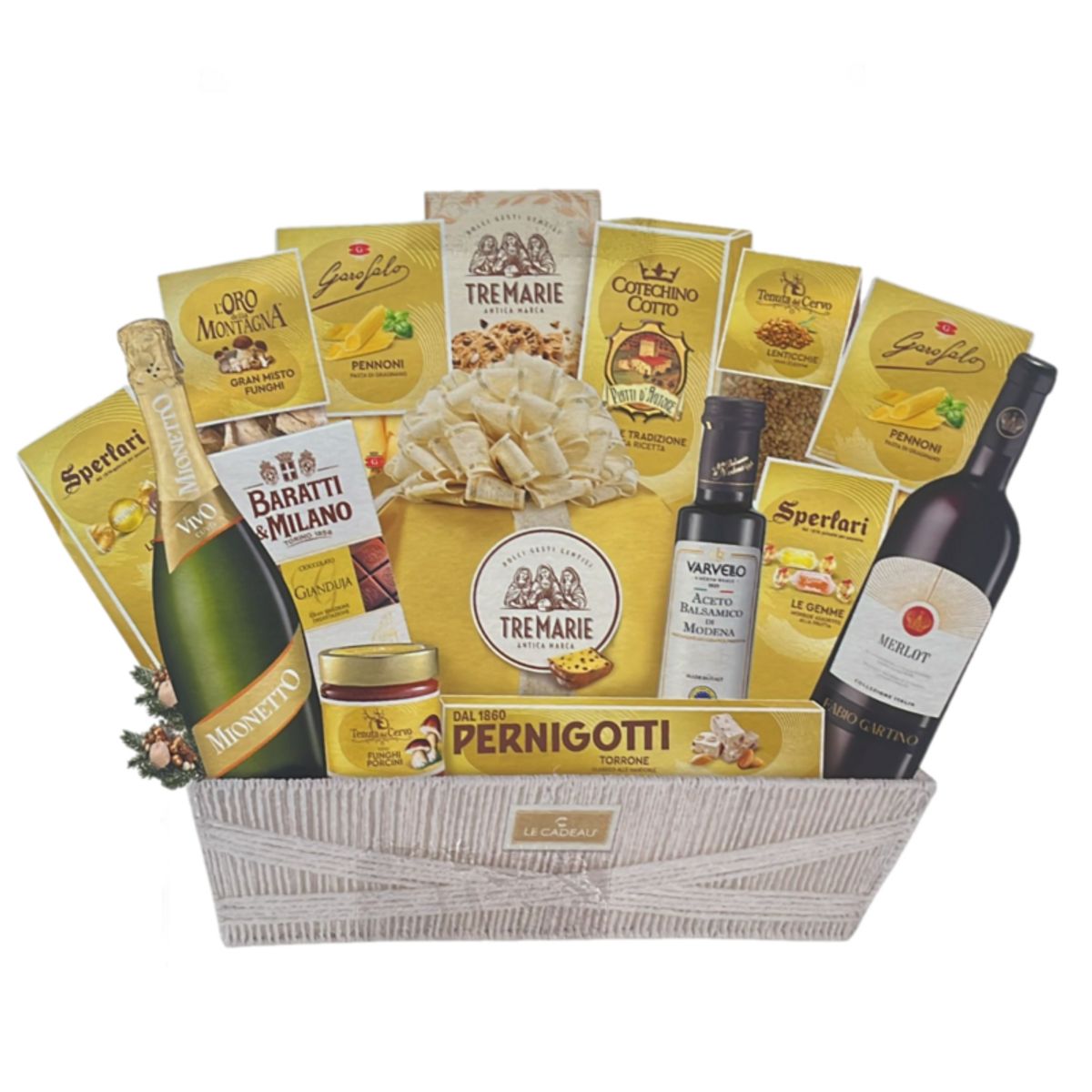 Le Cadeau “Bianco Natale” – Cesto Regalo con 16 Eccellenze Italiane: Panettone Tre Marie, Vini, Dolci e Specialità Gourmet | YouDreamItaly