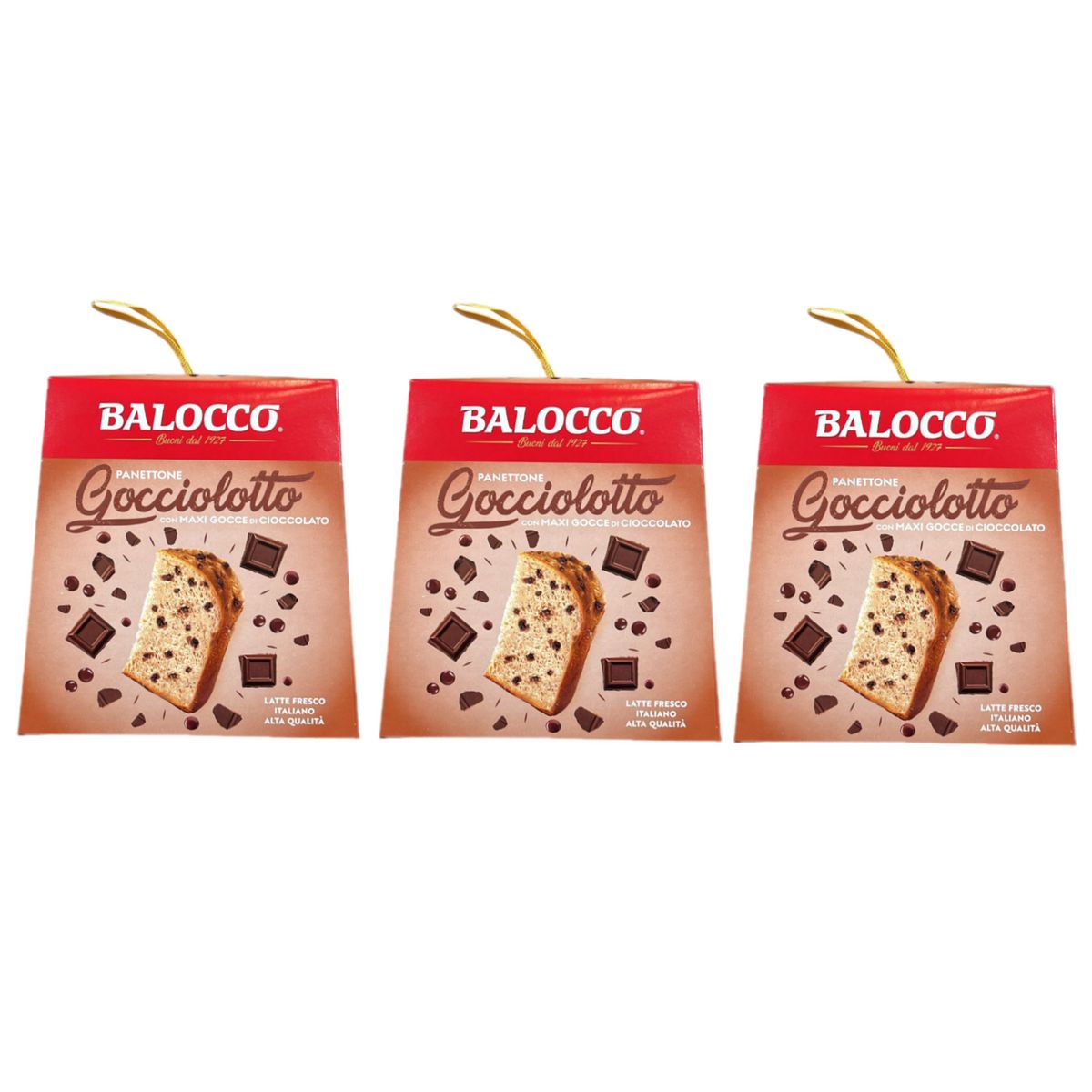 Balocco Panettone Gocciolotto 800g – Traditional Cake with Chocolate Chips, Soft and Delicious | Made in Italy - 3 Pieces