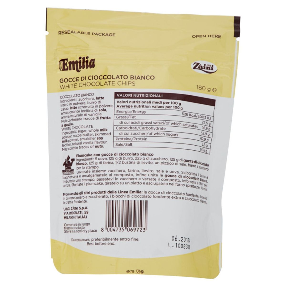 Sacs à dos Emilia Gouttes de chocolat blanc 180 gr.