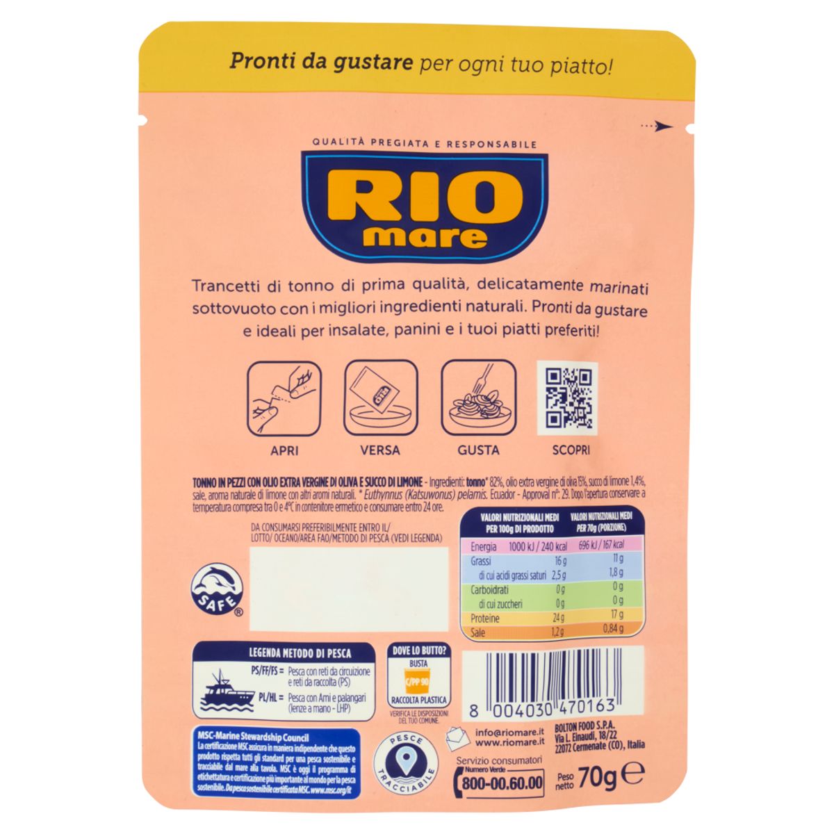 Rio Mare Trancetti di Tonno con Olio Extra Vergine di Oliva e Limone 70 Gr.