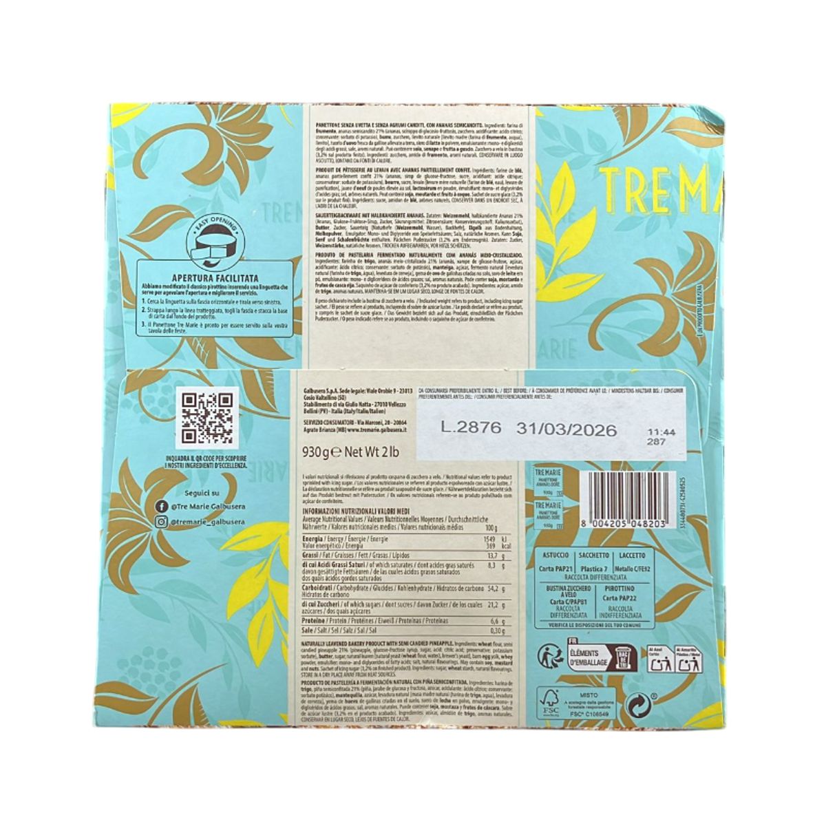 Tre Marie Panettone Golden Pineapple 930 g