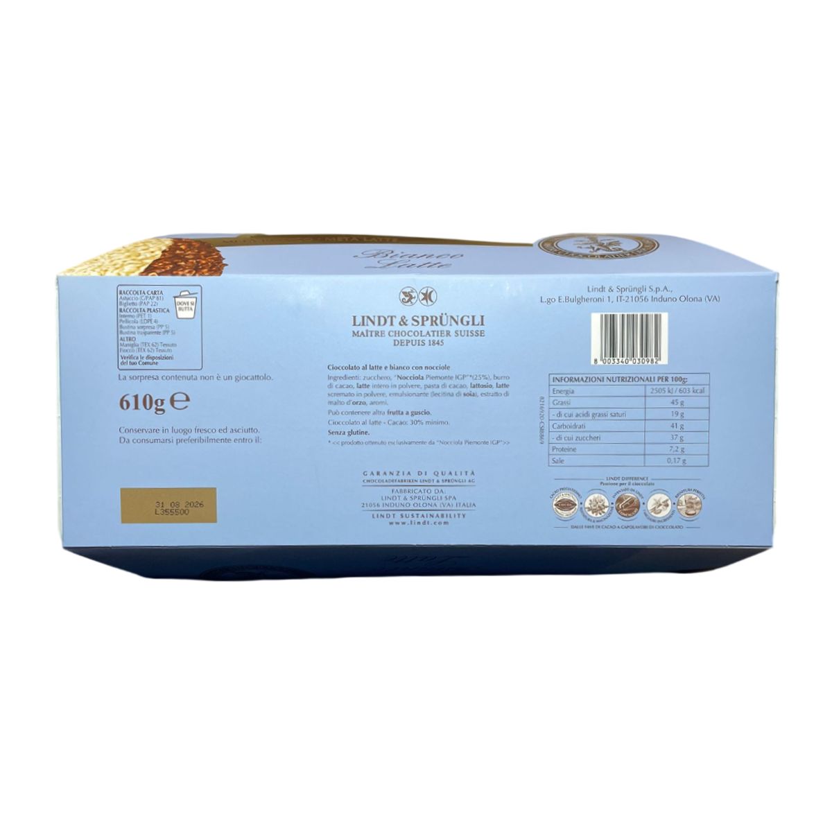 Blanc d'œuf et lait Lindt noisette 610 g