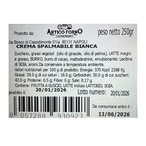 Antico Forno Crema Spalmabile Bianca 250 g – Crema Dolce al Latte per Farciture e Colazioni_1