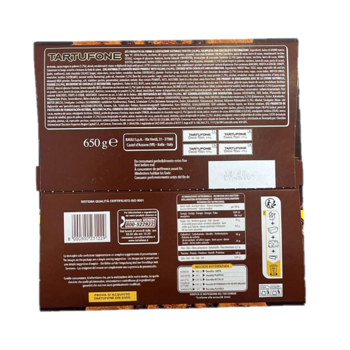 Bauli Tartufone Dolce Noir 650g – Soft Christmas cake with a delicious chocolate filling and extra dark curls