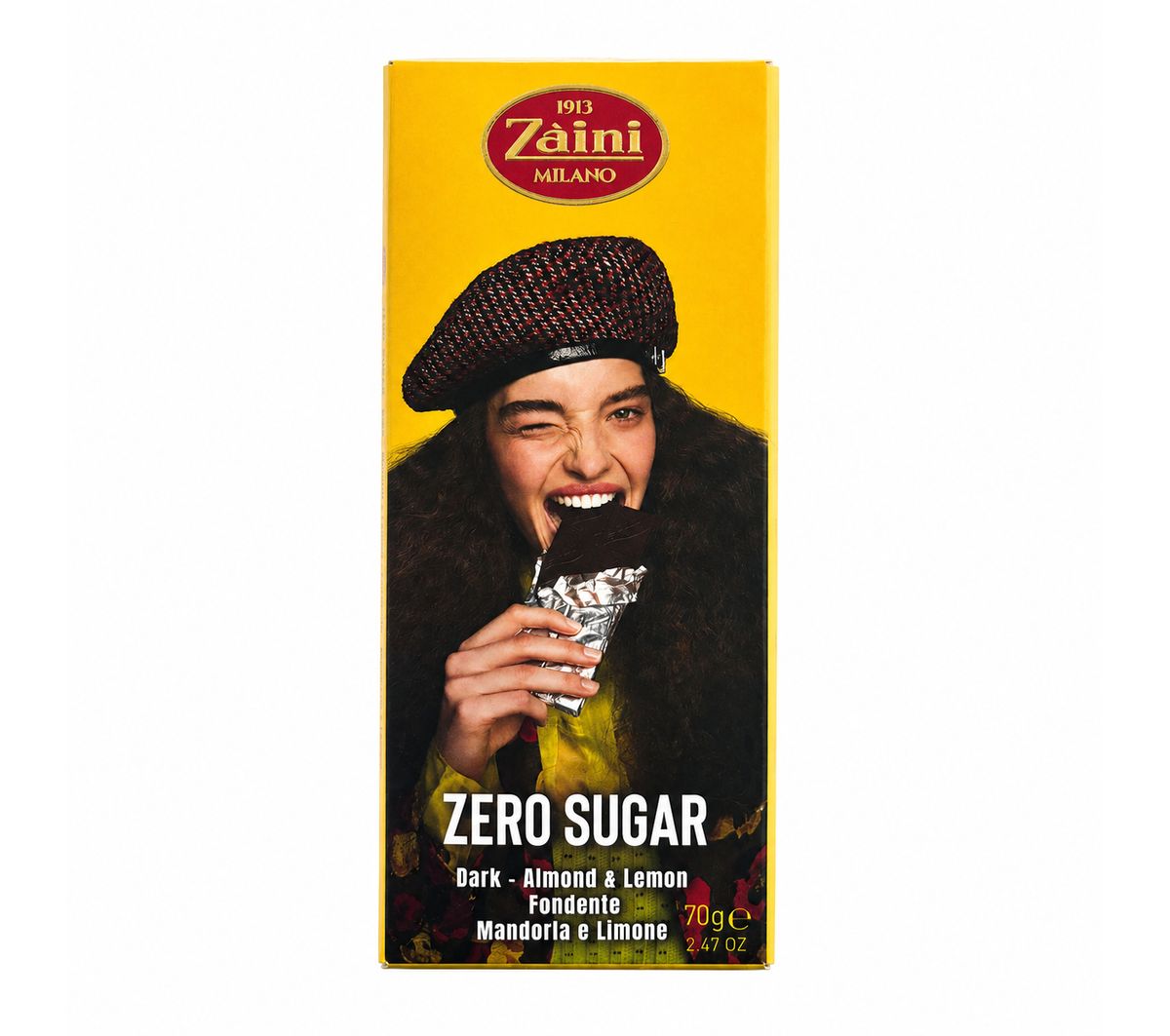 Zaini Zero Sugar Dark Chocolate Almond and Lemon 70g