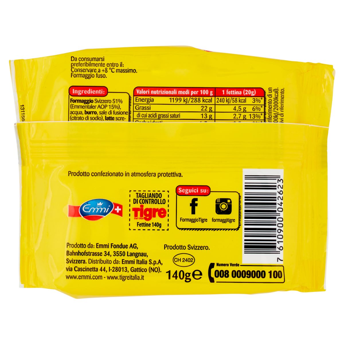 Tigre avec tranches d'Emmental suisse originales 7 x 20 g (140 gr.)