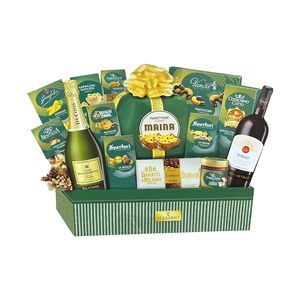 Le Cadeau Panier “Verde Smeraldo” 15 Pièces – Coffret Gourmand Italien avec Panettone Maina, Vins et Douceurs Artisanales