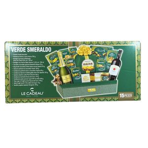 Le Cadeau Panier “Verde Smeraldo” 15 Pièces – Coffret Gourmand Italien avec Panettone Maina, Vins et Douceurs Artisanales_0