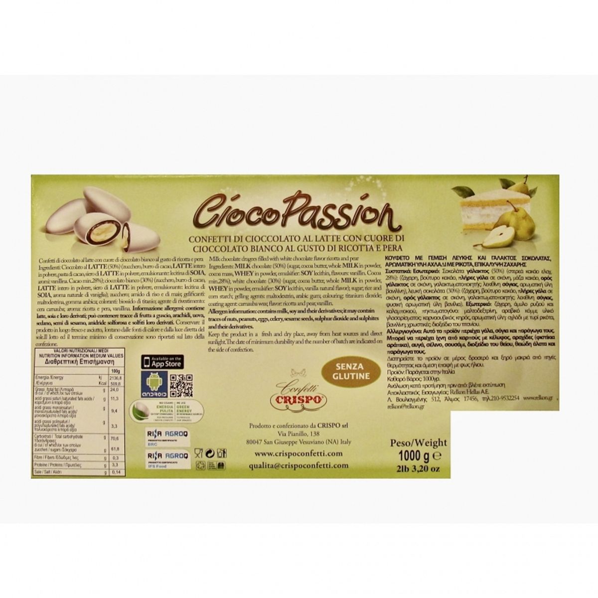 Crispo Confetti CiocoPassion Ricotta und Birne 1 kg.