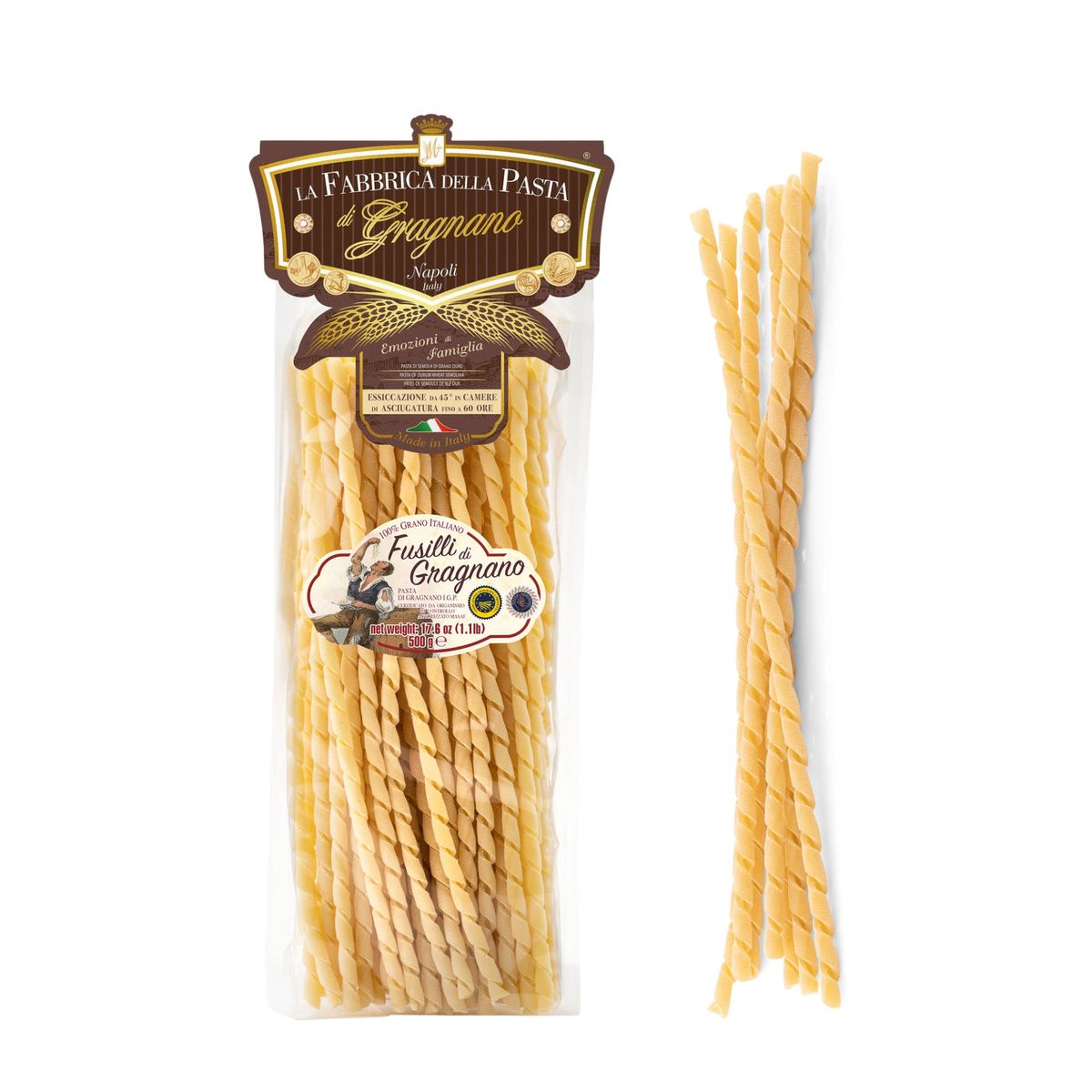 La Fabbrica della Pasta di Gragnano "Fusilli di Gragnano lavorati a mano" Pasta di Gragnano IGP 500 Gr.