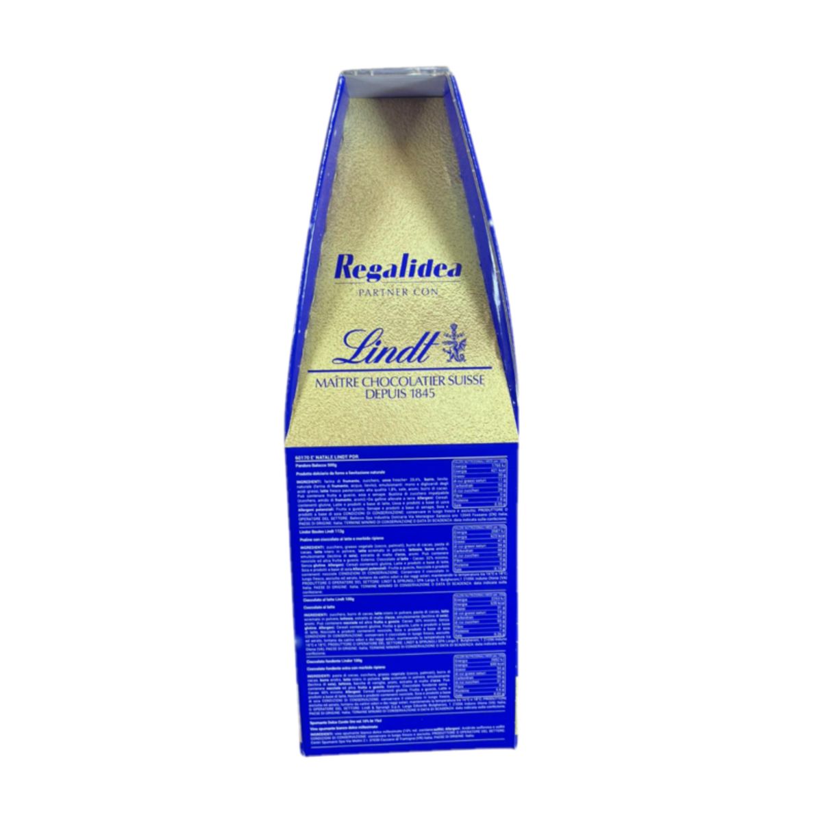 Cesta navideña Lindt "Es Navidad con Lindt" Regalidea – Set de regalo de 5 piezas con Balocco Pandoro, bombones Lindt y vino espumoso italiano