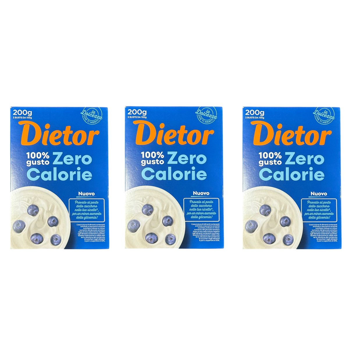 Dietor Zero Calorie Dolcificante con Eritritolo 200 Gr - 3 pezzi