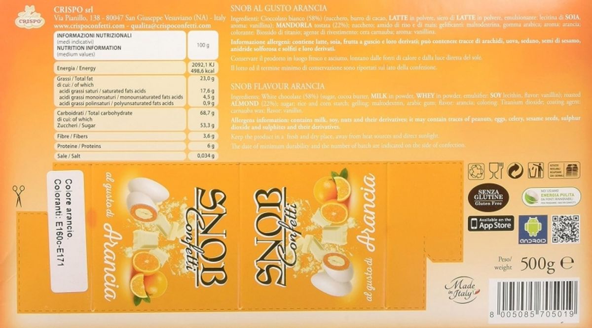 Crispo Confetti Snob color naranja 500 Gr.