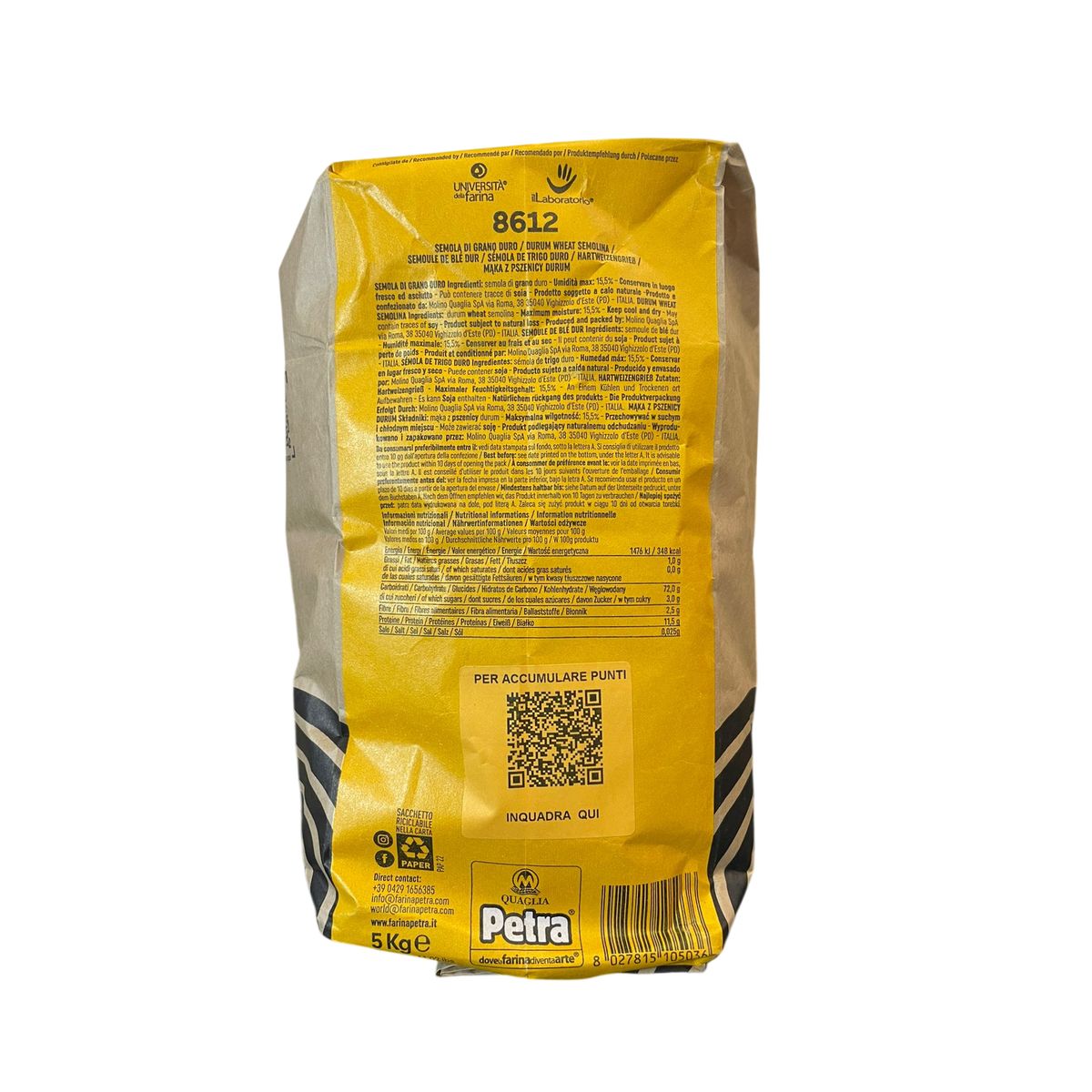 Molino Quaglia Petra 8612 Semola Di Grano Duro 5 Kg