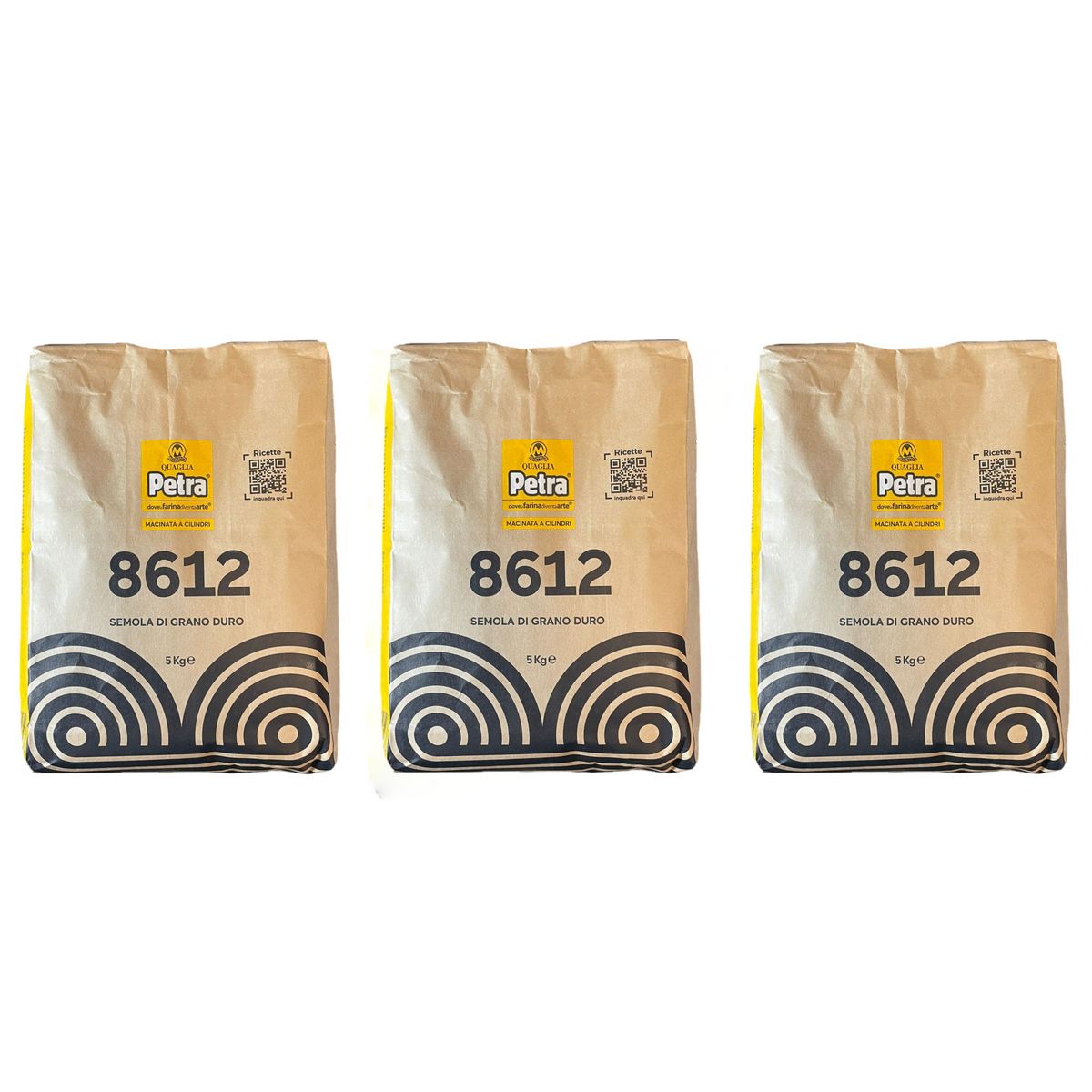 Molino Quaglia Petra 8612 Semola Di Grano Duro 5 Kg - 3 Pezzi