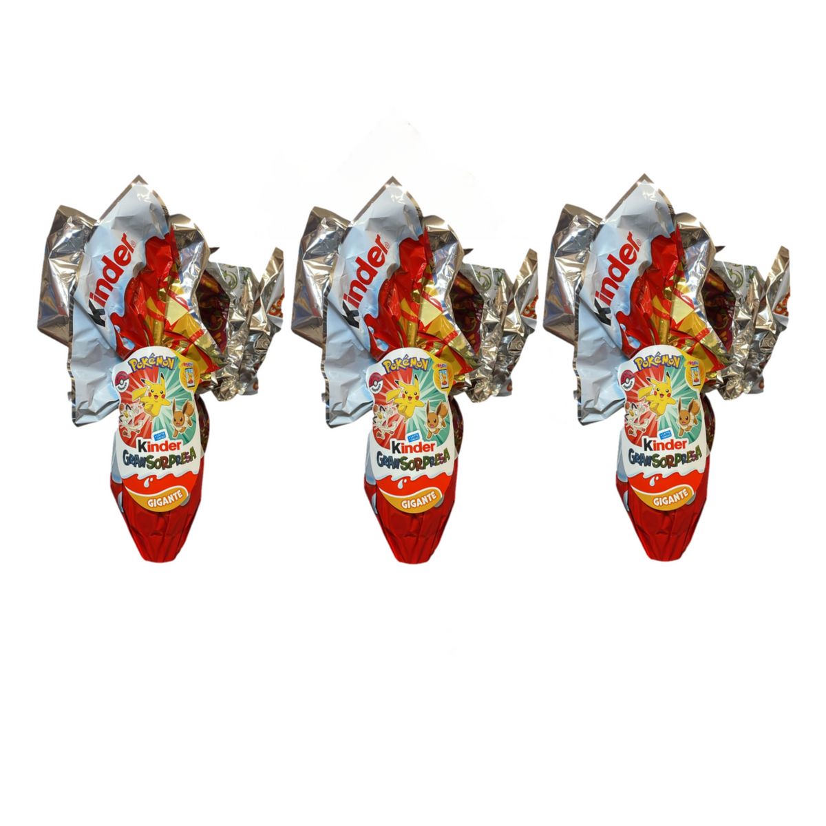 Huevo Pokémon Gigante Kinder 320 Gr - 3 Piezas