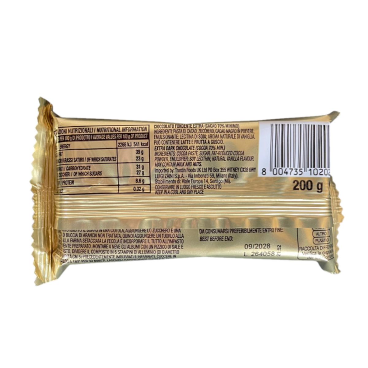 Emilia Zaini – 200g Tafel extra dunkle Schokolade 70% | Italienische Handwerksqualität, perfekt für Desserts und zum Genießen