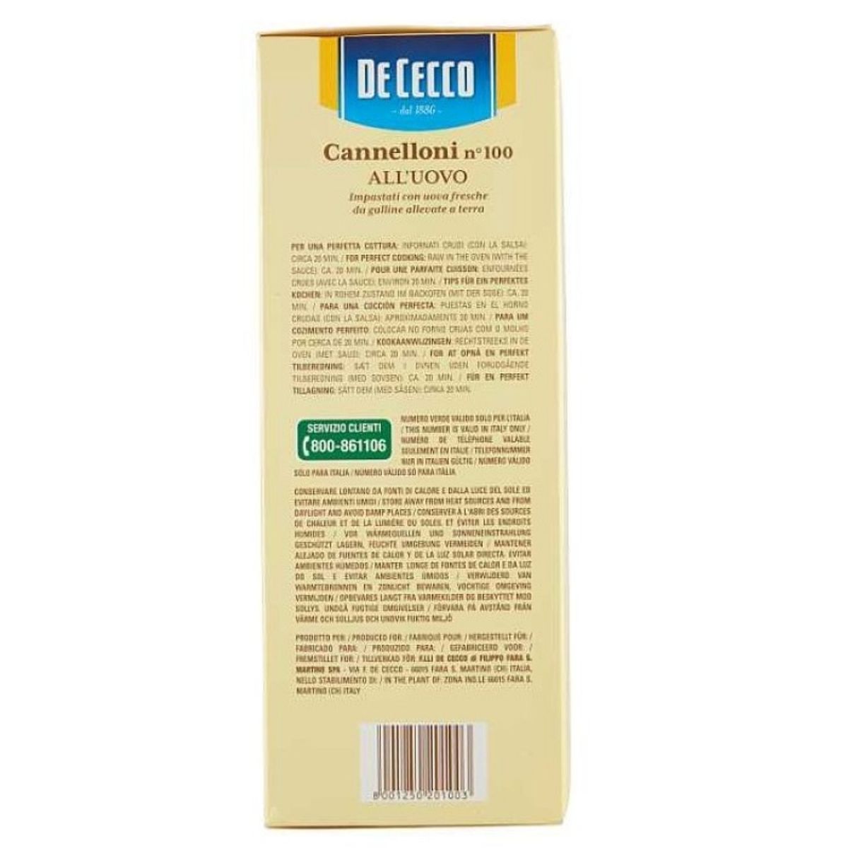 De Cecco Cannelloni all'uovo n°100 250 Gr.