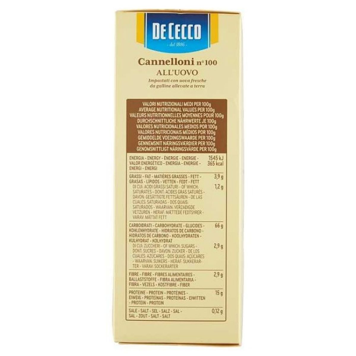 De Cecco Cannelloni all'uovo n°100 250 Gr.