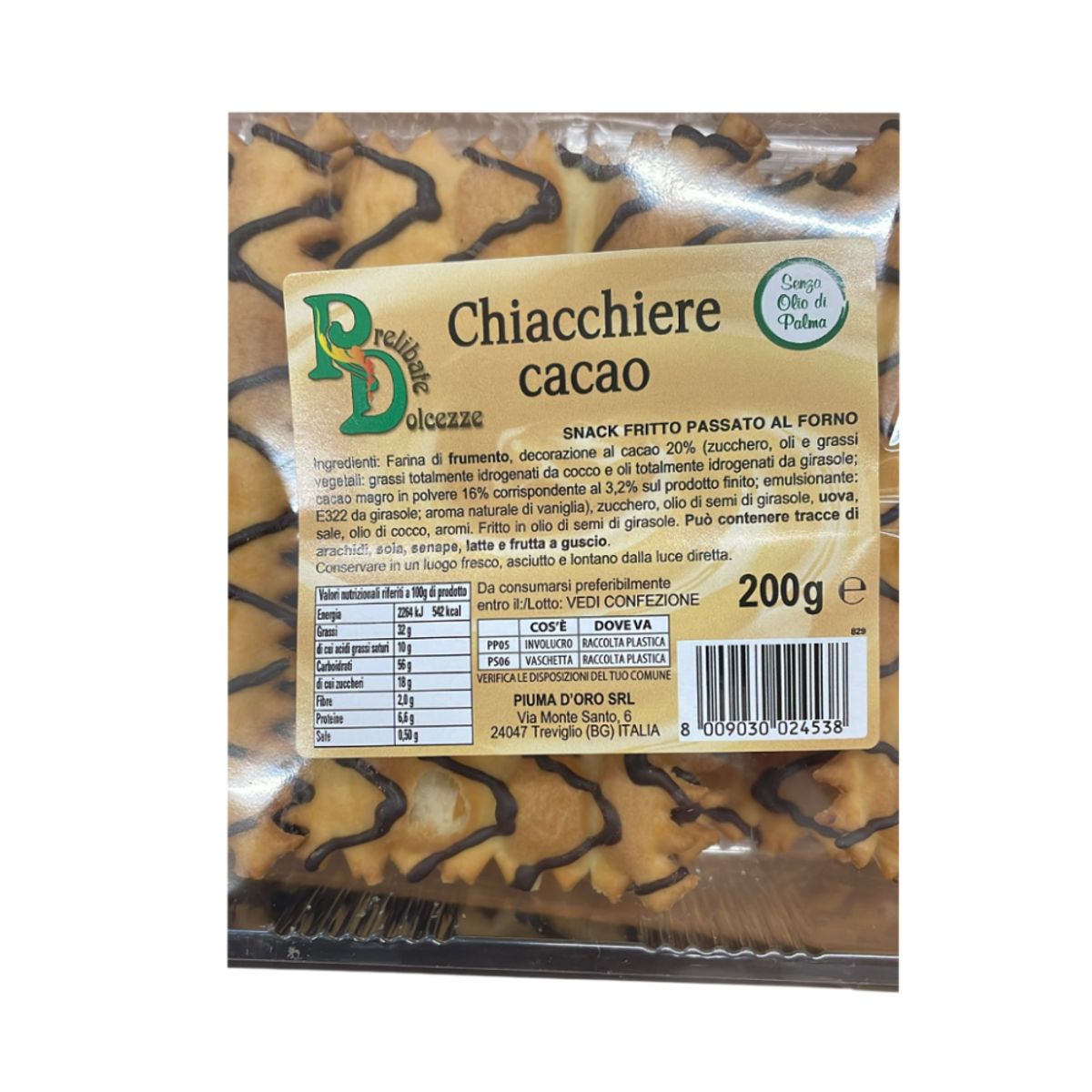Chiacchiere de Cacao Carnaval Pluma Dorada 200g