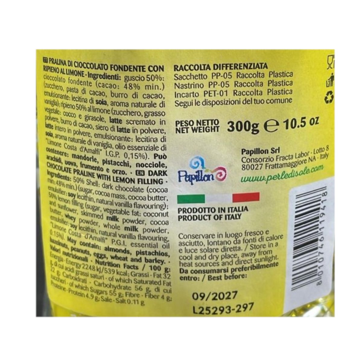 Perle di Sole Amalfitude – Trufas de Chocolate Negro y Limón Costa de Amalfi IGP 300g | Especialidad Italiana