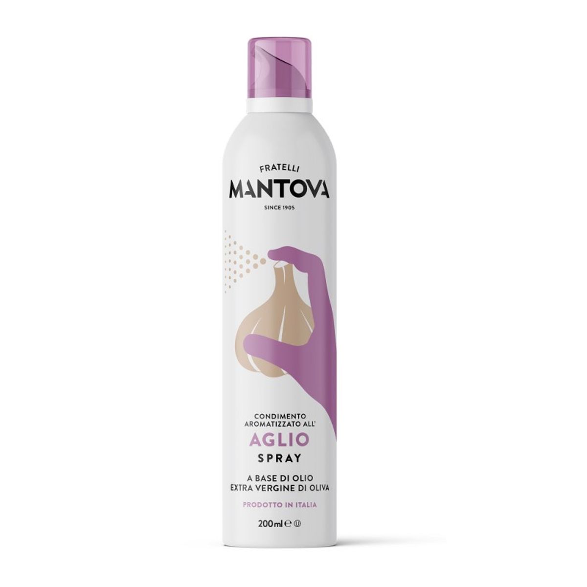 Spray condiment à l'ail de Mantoue à base d'huile d'olive extra vierge 200 gr.