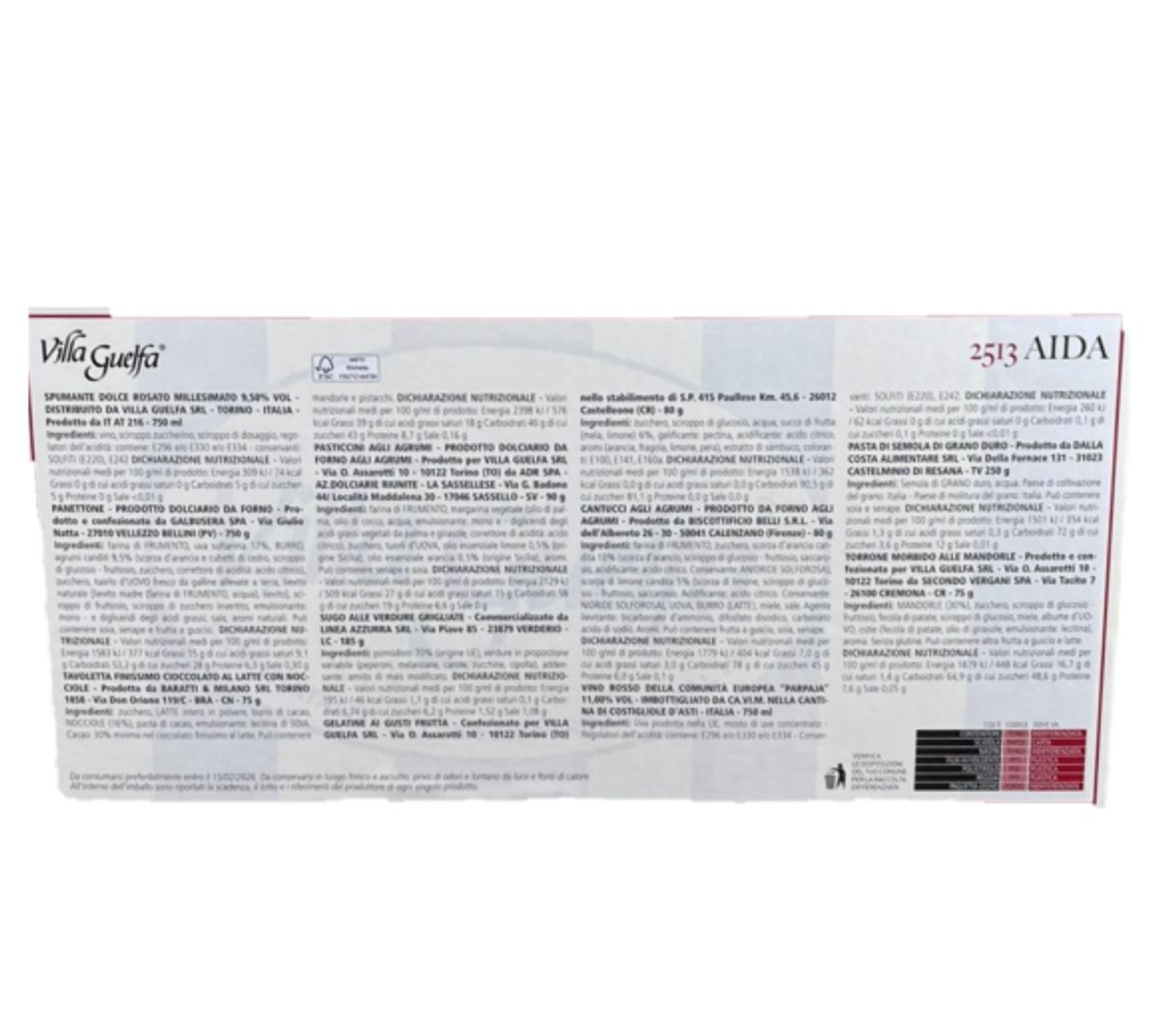 Villa Guelfa Aida 11-teiliger Weihnachtskorb | Gourmet-Geschenkset mit Süßigkeiten, Weinen und italienischen Spezialitäten