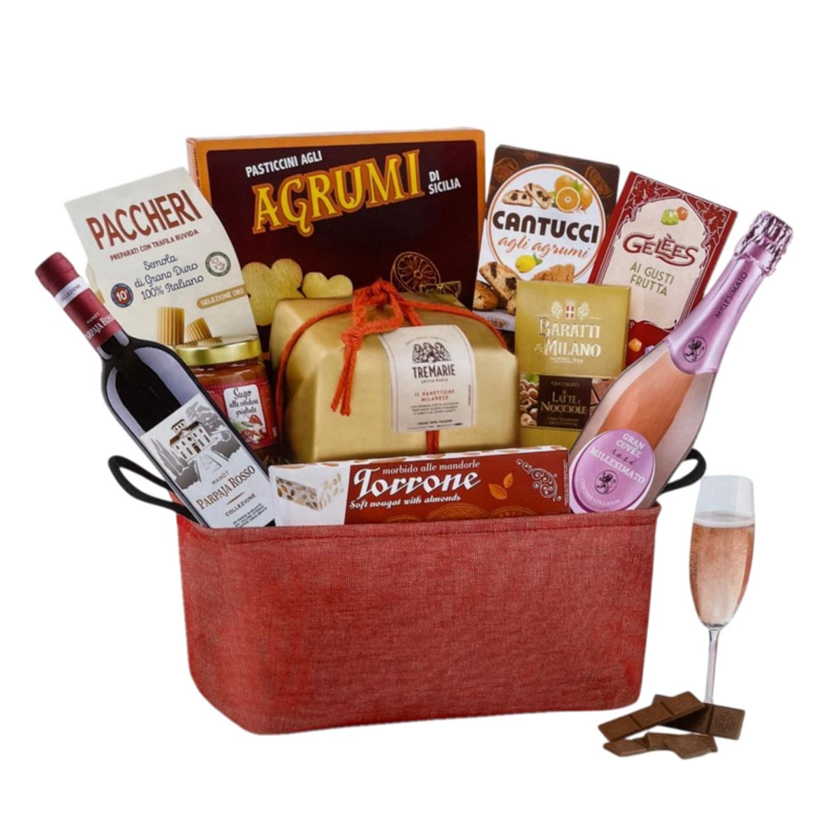 Villa Guelfa Aida 11-teiliger Weihnachtskorb | Gourmet-Geschenkset mit Süßigkeiten, Weinen und italienischen Spezialitäten