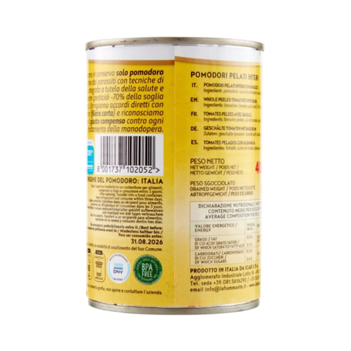 La Fiammante Pelati con Basilico 400 gr.