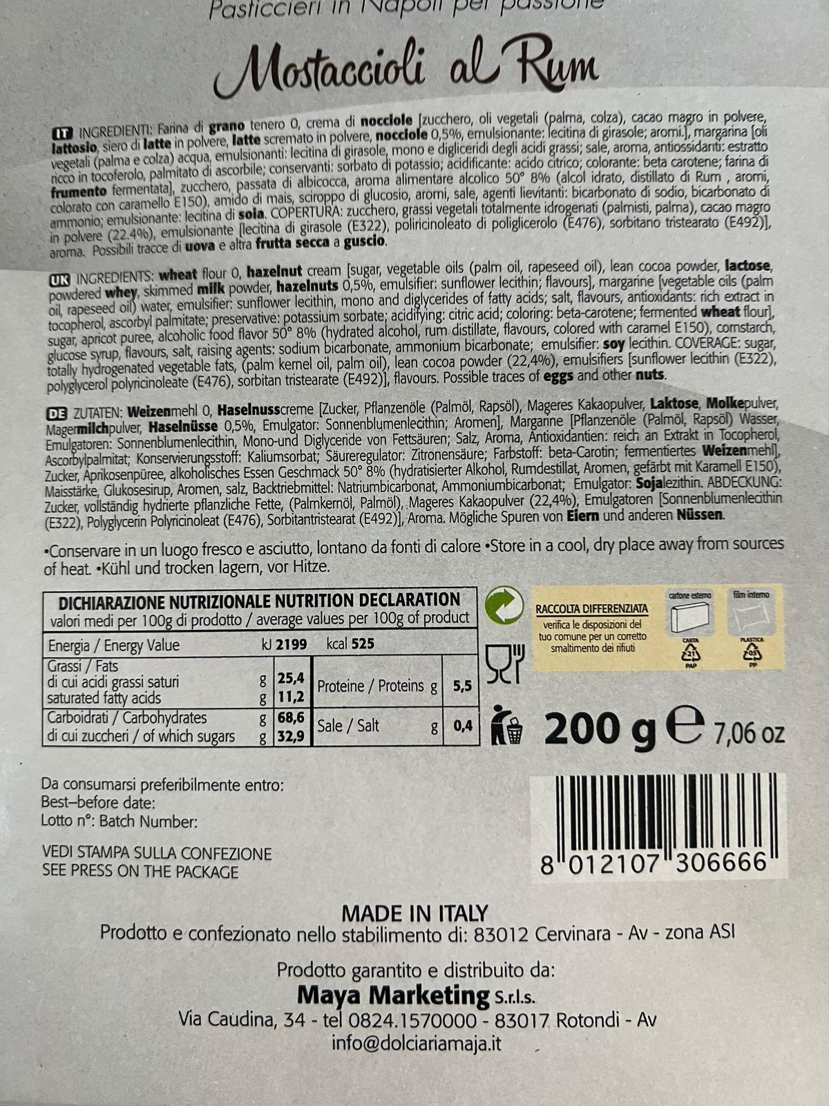 Maja Mostaccioli au Rhum 200 Gr.