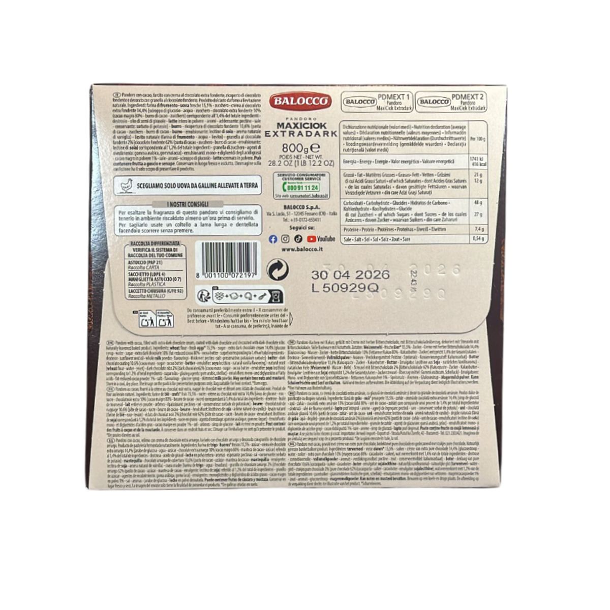 Balocco Pandoro Maxiciok Extradark 800 Gr