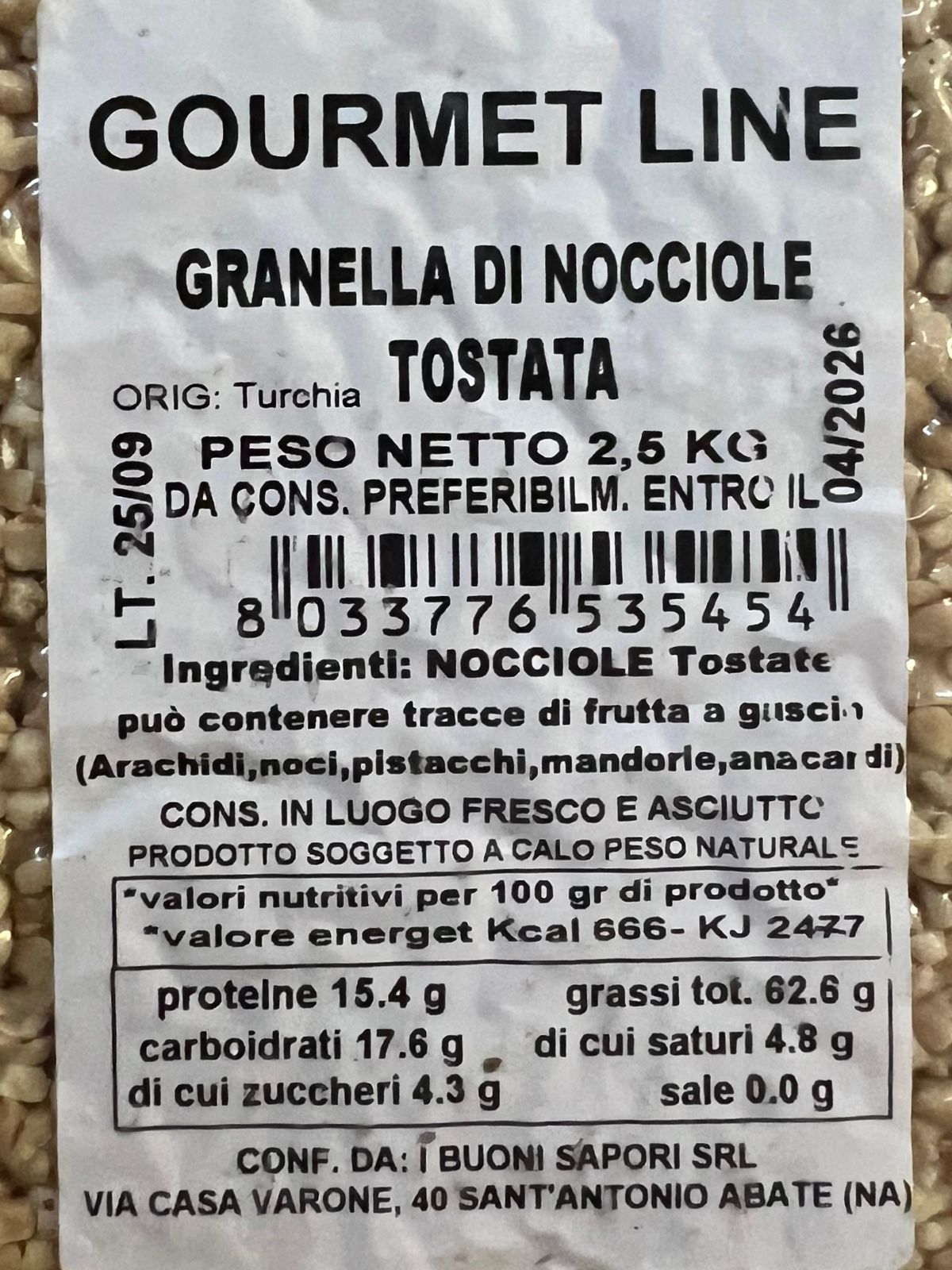 Gourmet Line Toasted Hazelnut Grains 2.5 Kg