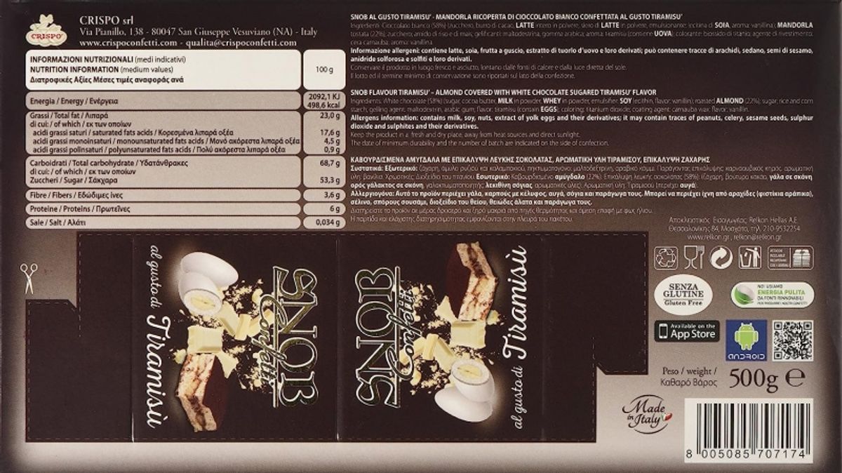 Crispo Confetti Snob Tiramisu 500 Gr.