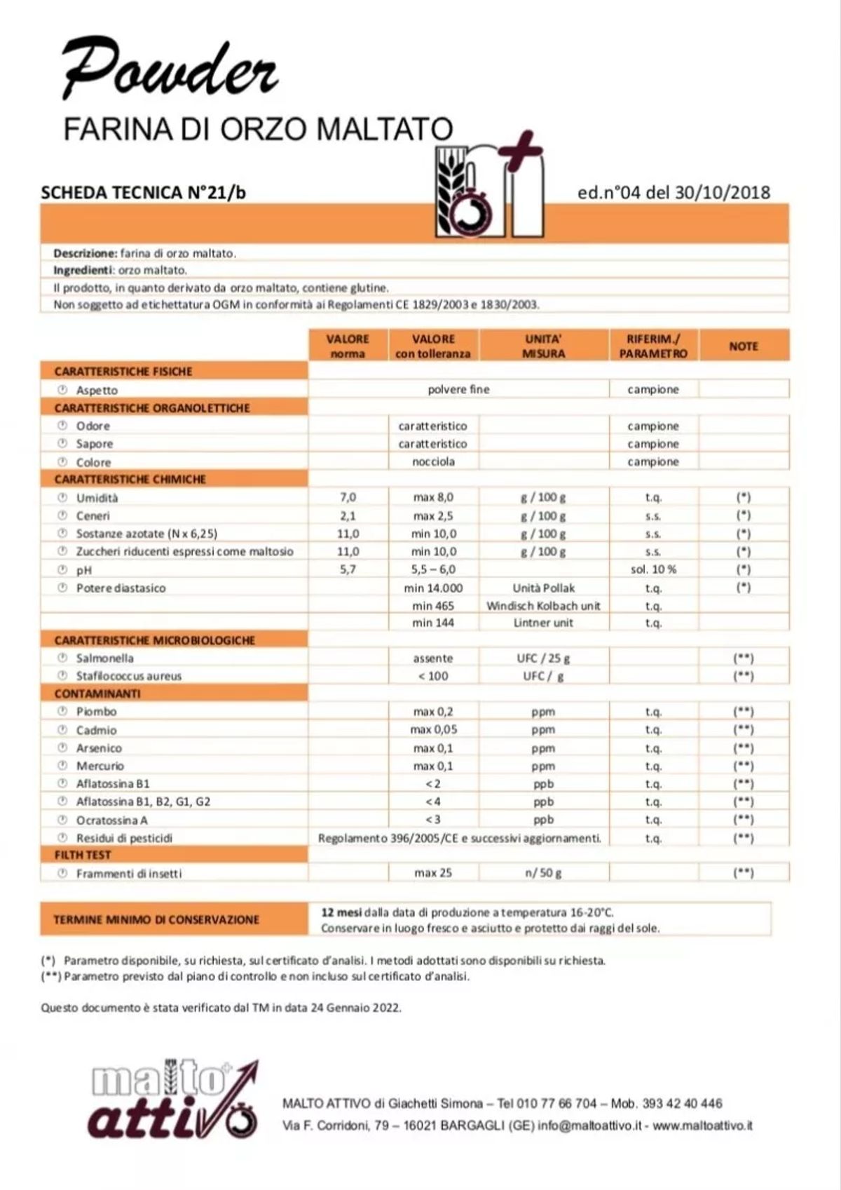 Malto attivo Farina di Orzo Maltato Powder Diastasico 1,5 Kg.