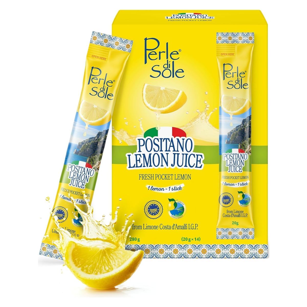 Perle Di Sole Jus de Citron « Limone Costa d'Amalfi IGP » 14 Sticks x 20 ml