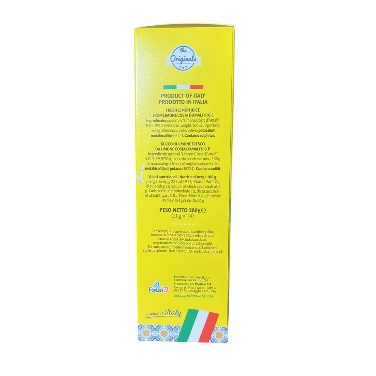 Perle Di Sole Jus de Citron « Limone Costa d'Amalfi IGP » 14 Sticks x 20 ml