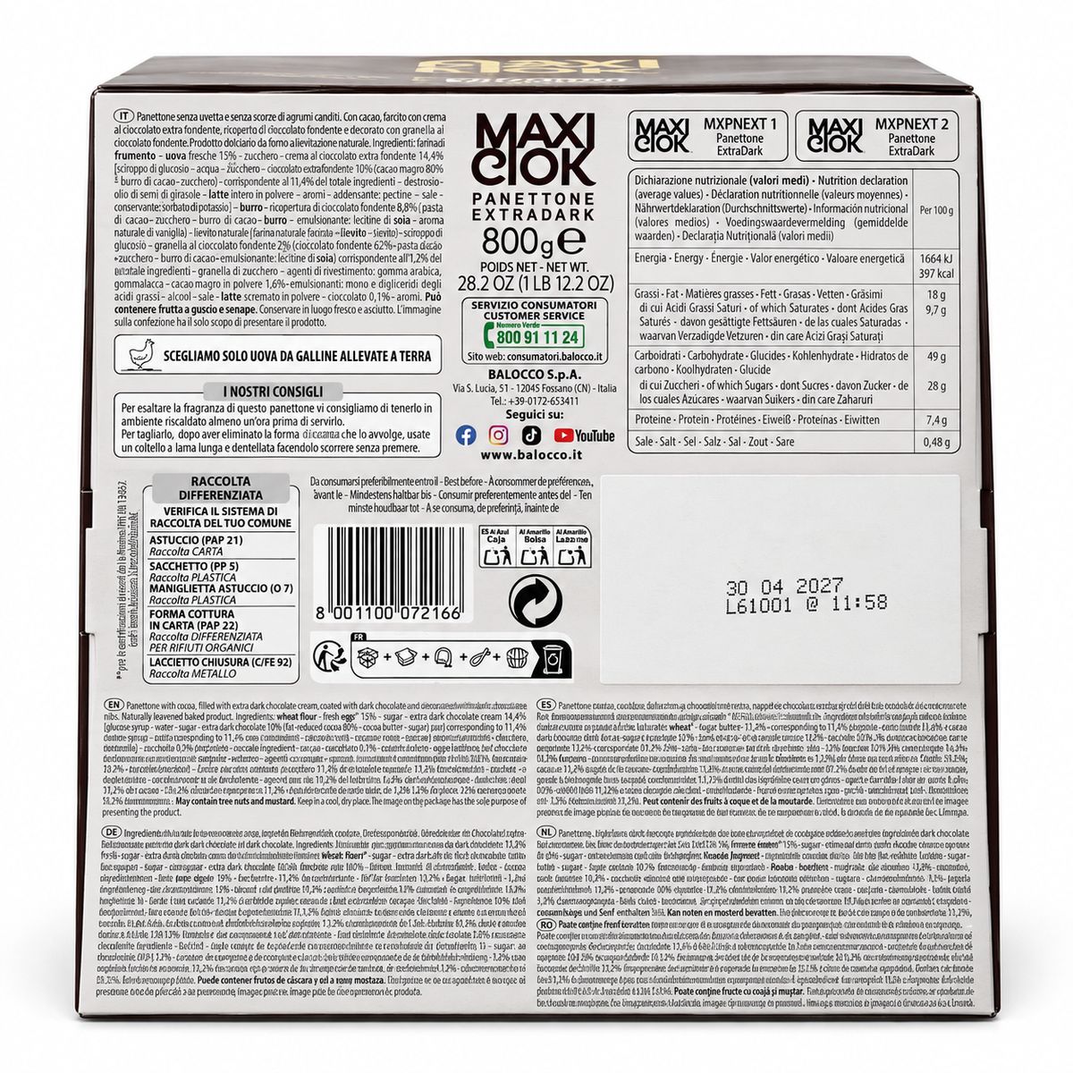 Balocco Panettone MaxiCiok ExtraDark 800g | YouDreamItalie