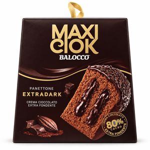 Balocco Panettone MaxiCiok ExtraDark 800 g – Panettone Italien Fourré à la Crème de Chocolat Noir Intense