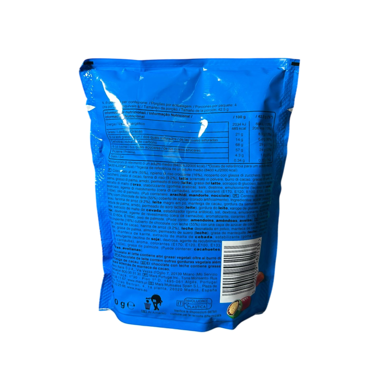 Caramelos de chocolate con leche crujientes M&M's con arroz inflado 170 g