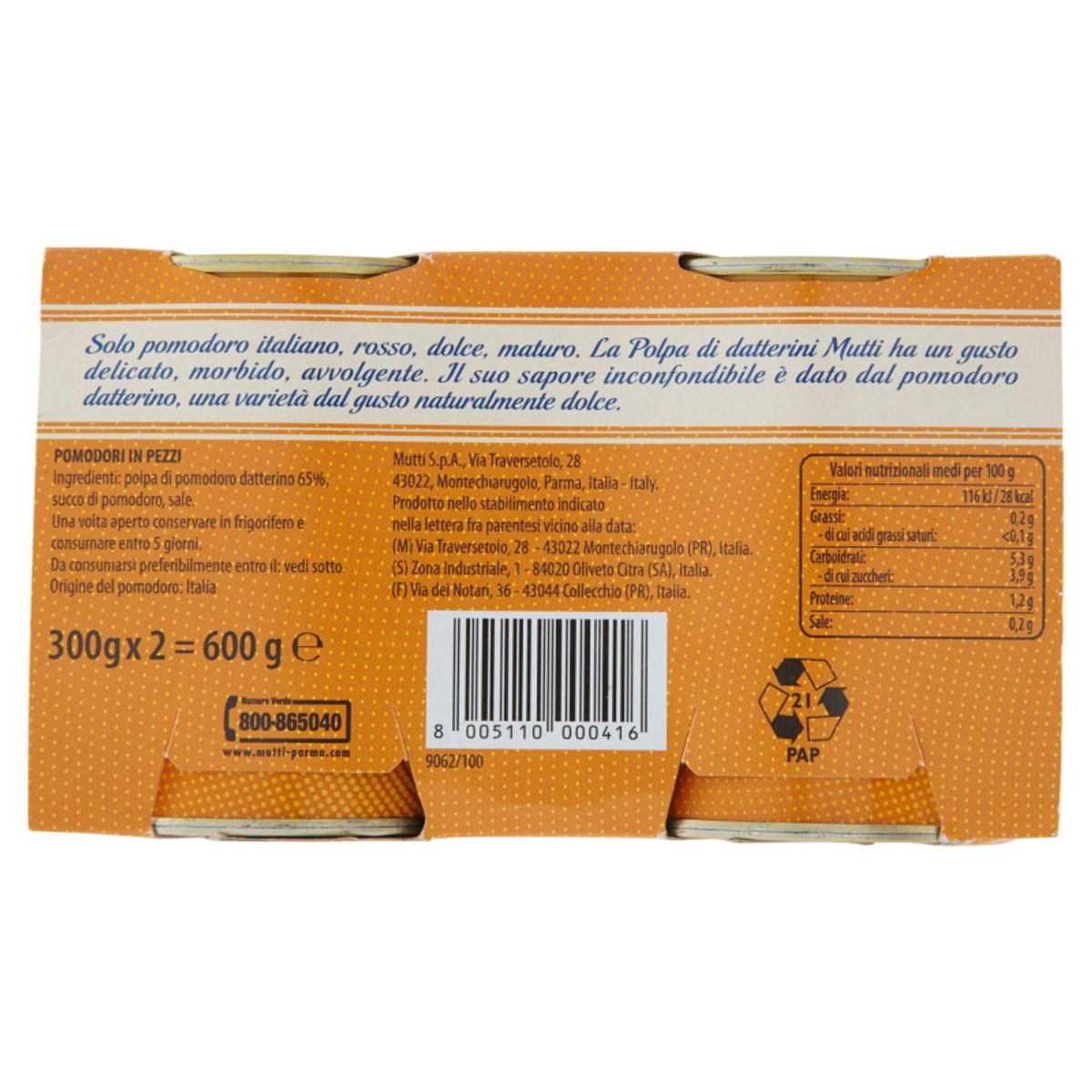 Mutti Polpa Datterini in Pezzi 2 x 300 Gr.